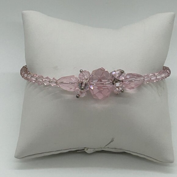 Adjustable Retro Pink Bracelet Glass Beads On Memory Wire Prom Quinceañera - Picture 9 of 16
